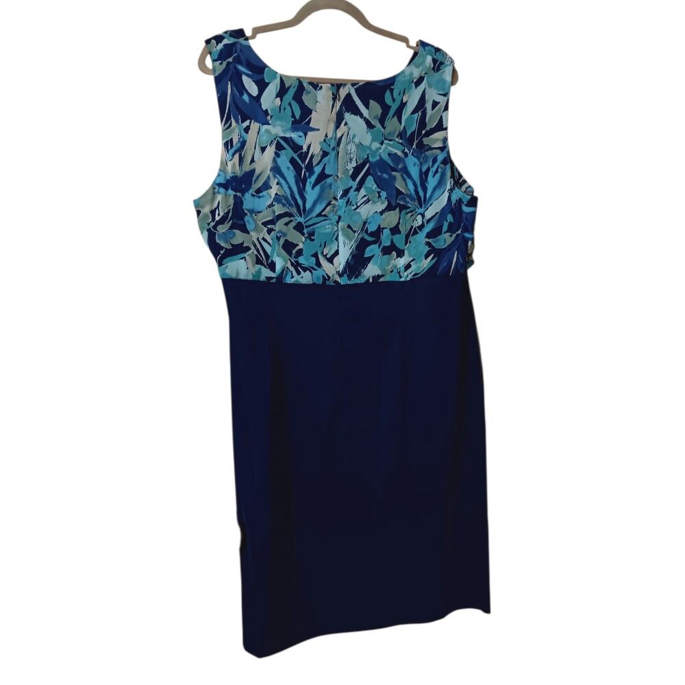 CONNECTED WOMAN Dress Plus 20W 2X Ruffle‎ Floral Watercolor Dressy Career Blue - Picture 2 of 8